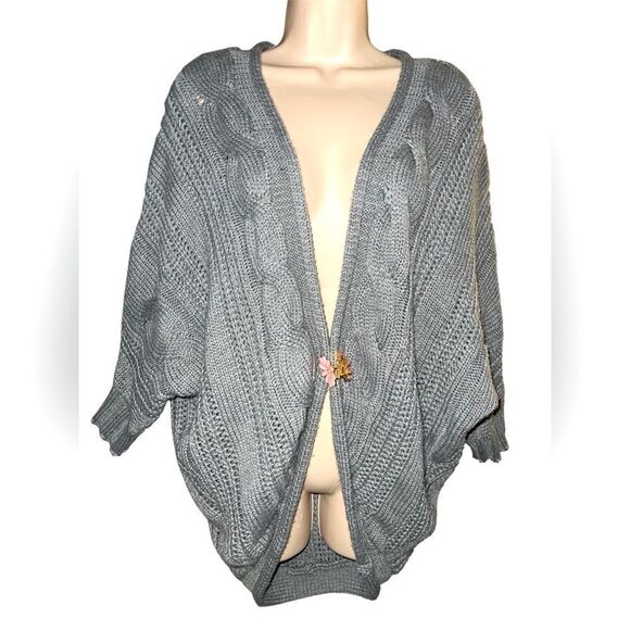JJ❤️Basics Gray Large Bat Sleeves Sweater Knit Cardigan High-Low Open Front - Picture 1 of 5